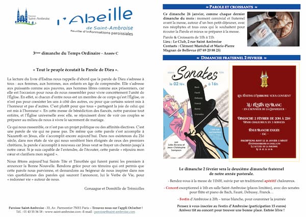Feuille paroissiale du 3ème dimanche du Temps Ordinaire
