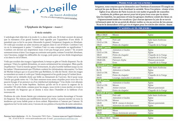 Feuille paroissiale de l&rsquo;Épiphanie du Seigneur