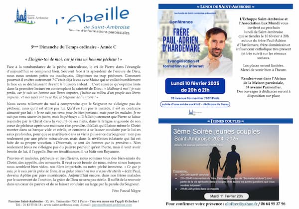 Feuille paroissiale du 5ème dimanche du Temps ordinaire