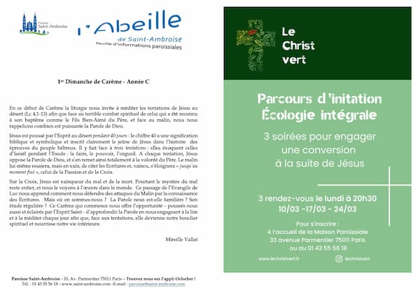 Feuille paroissiale du 1er dimanche de Carême 2025