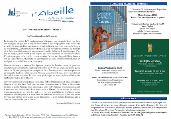 Feuille paroissiale du 2ème dimanche de Carême 2025