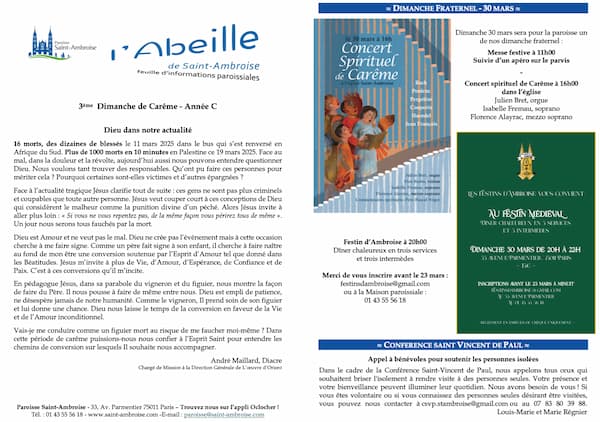 Feuille paroissiale du 3ème dimanche de Carême 2025