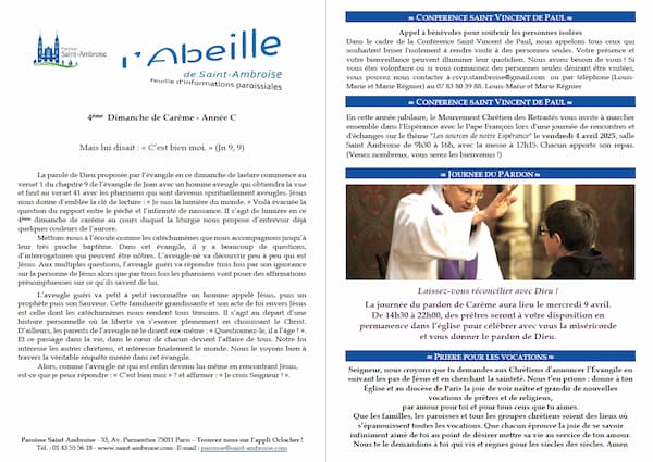 Feuille paroissiale du 4ème dimanche de Carême 2025