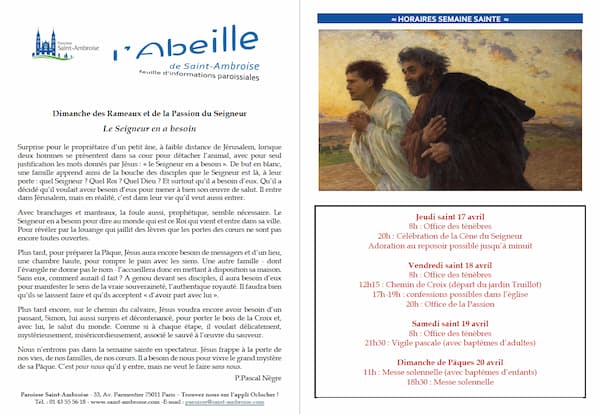 Feuille paroissiale des Rameaux et de la Passion du Seigneur 2025