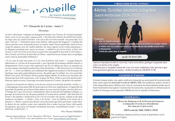 Feuille paroissiale du 5ème dimanche de Carême 2025