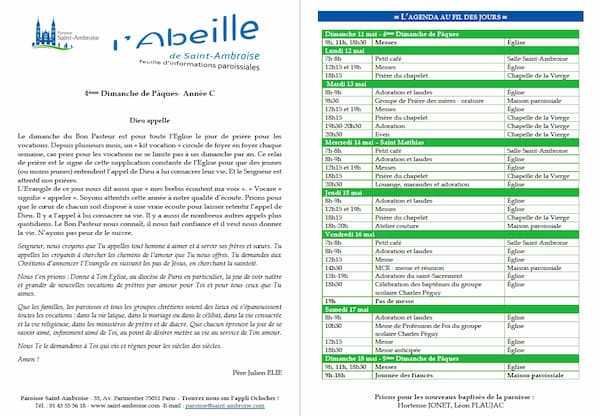Feuille paroissiale du 4ème dimanche de Pâques 2025