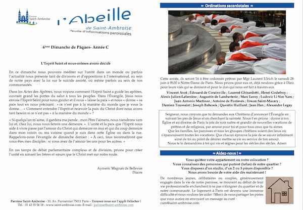 Feuille paroissiale du 6ème dimanche de Pâques 2025