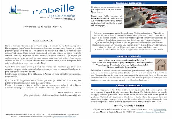 Feuille paroissiale du 7ème dimanche de Pâques 2025