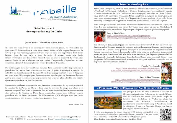 Feuille paroissiale du Saint Sacrement 2025