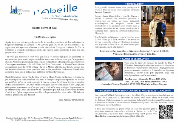 Feuille paroissiale Saints Pierre et Paul 2025