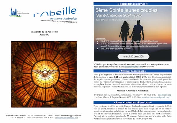 Feuille paroissiale de la Solennité de la Pentecôte 2025