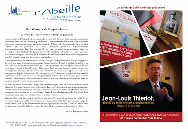 Feuille paroissiale du 26ème dimanche 2025