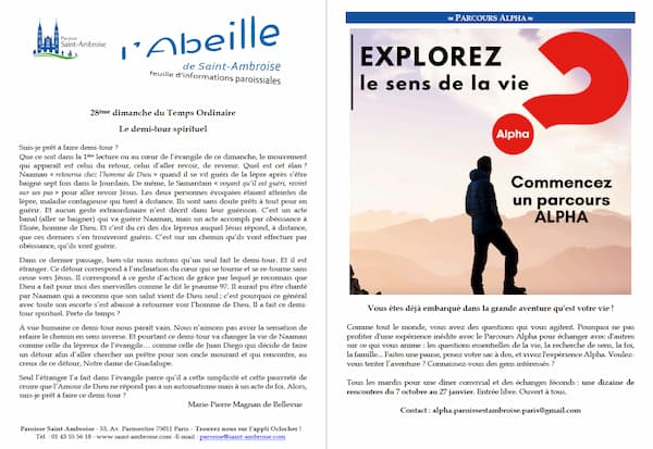 Feuille paroissiale du 28ème dimanche 2025