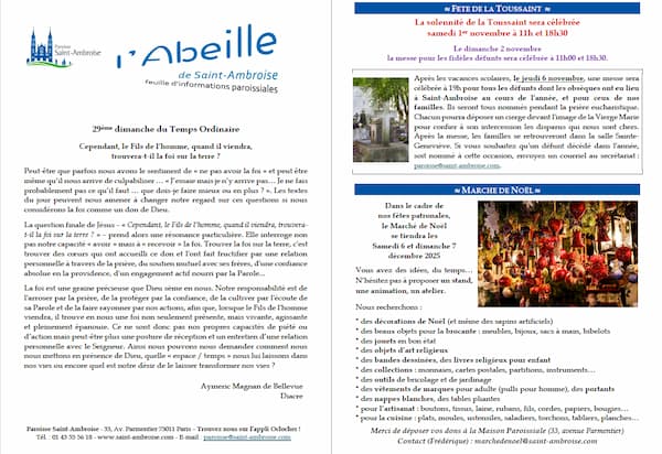 Feuille paroissiale du 29ème dimanche 2025