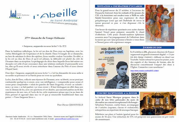 Feuille paroissiale du 27ème dimanche 2025