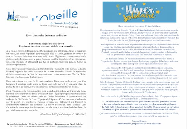 Feuille paroissiale du 33ème dimanche 2025