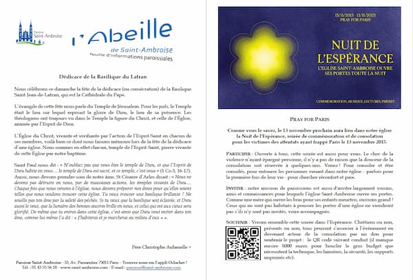 Feuille paroissiale de la dédicace de la Basilique du Latran