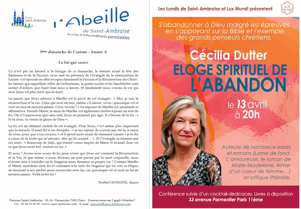 Feuille paroissiale – 5e dimanche de Carême – Année A